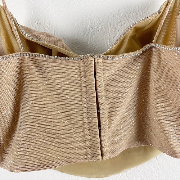 Mirror Palais Fairy Crystal Glitter Crop Bustier Top Small Tan Casual Trendy - Picture 6 of 7